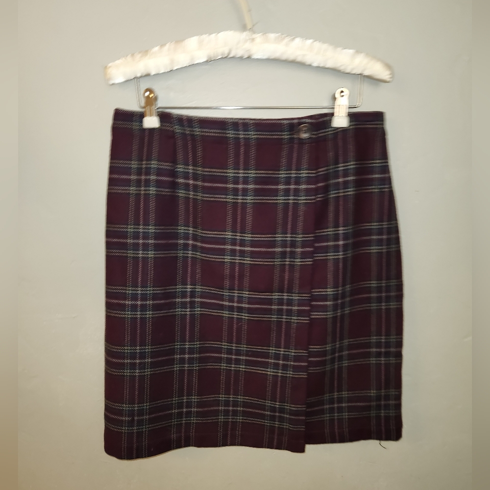 Vintage 1980s 1990s Purple Plaid Wool Wrap Mini Skirt By L.L. Bean